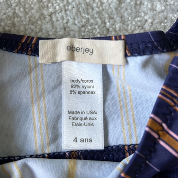 NWOT Eberjey Girls 2 piece Bikini Swimsuit - Navy w brown/pink stripes - size 4​ - Picture 5 of 7
